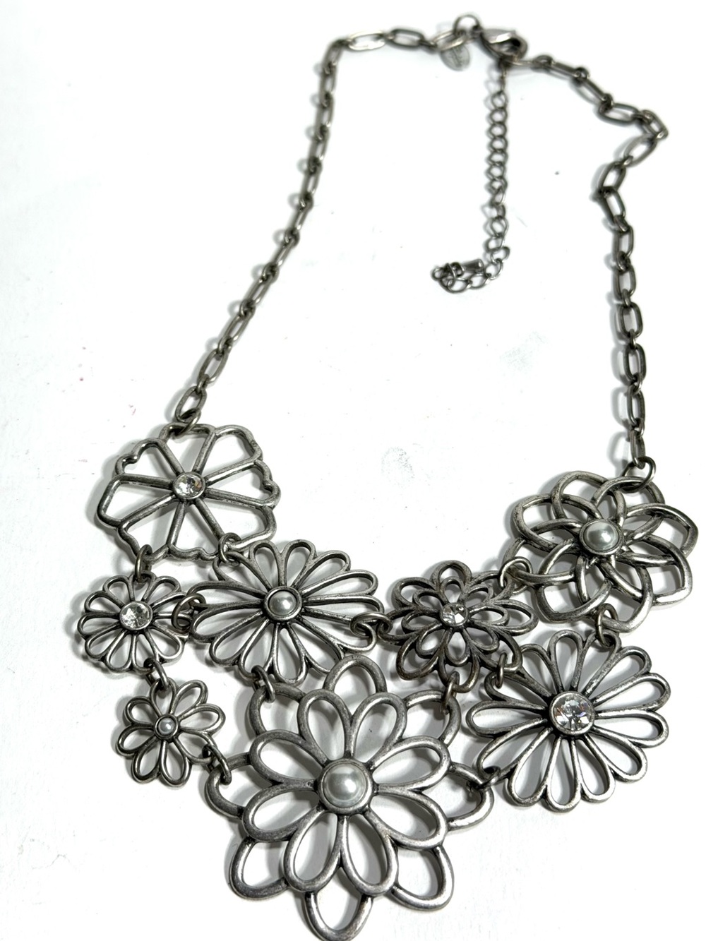 Lia Sophia Bouquet Bib Necklace Flowers Silver Tone Fairycore